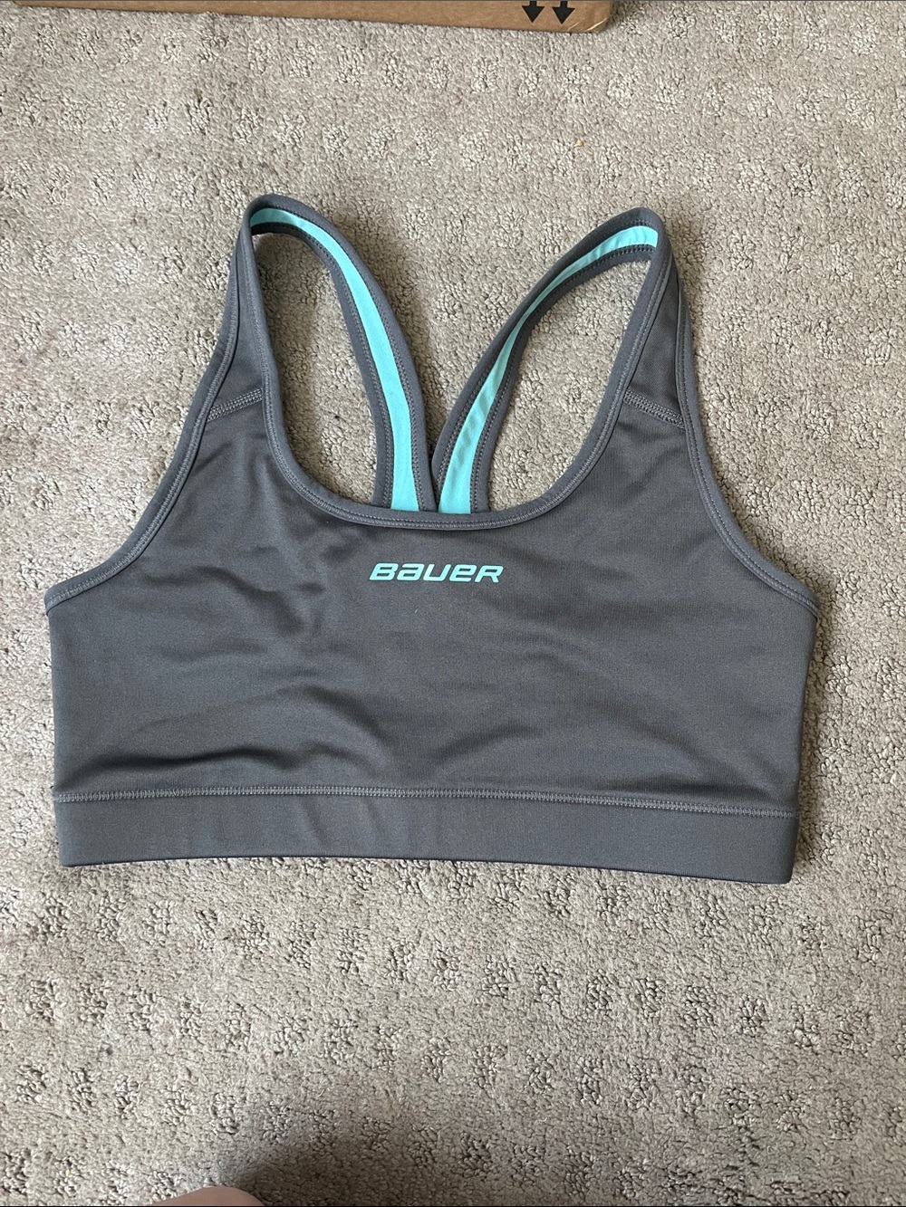 Bauer Gray Sports Bra with Teal Trim